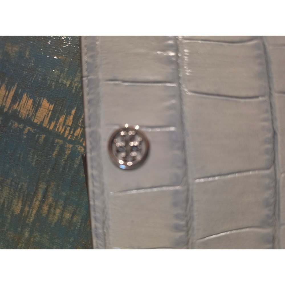 Tory Burch Light Blue Croc Embossed Leather Slim Long Wallet Silver Logo - Picture 6 of 6